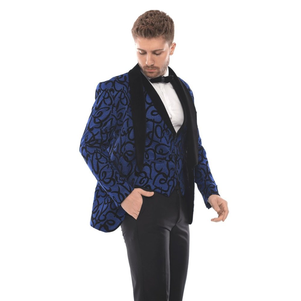 Blue Shiny Tuxedo w/ Hearts, By Derman Suits